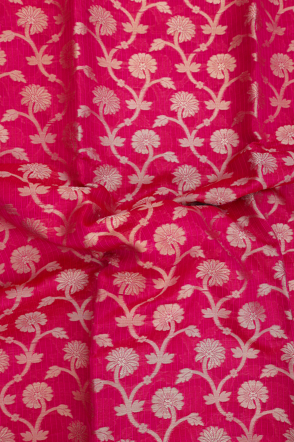 Kota Cotton Saree In Rani Pink With Floral Design