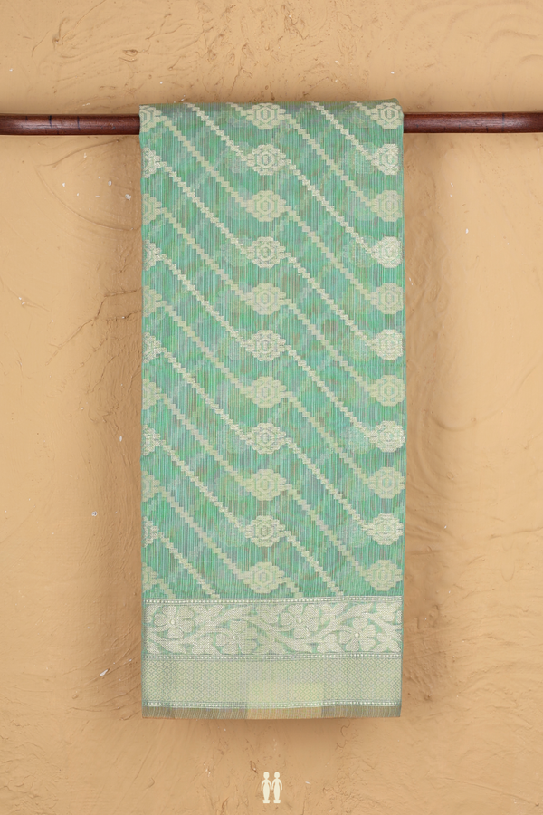 Kota Cotton Saree In Mint Green With Diagonal Design