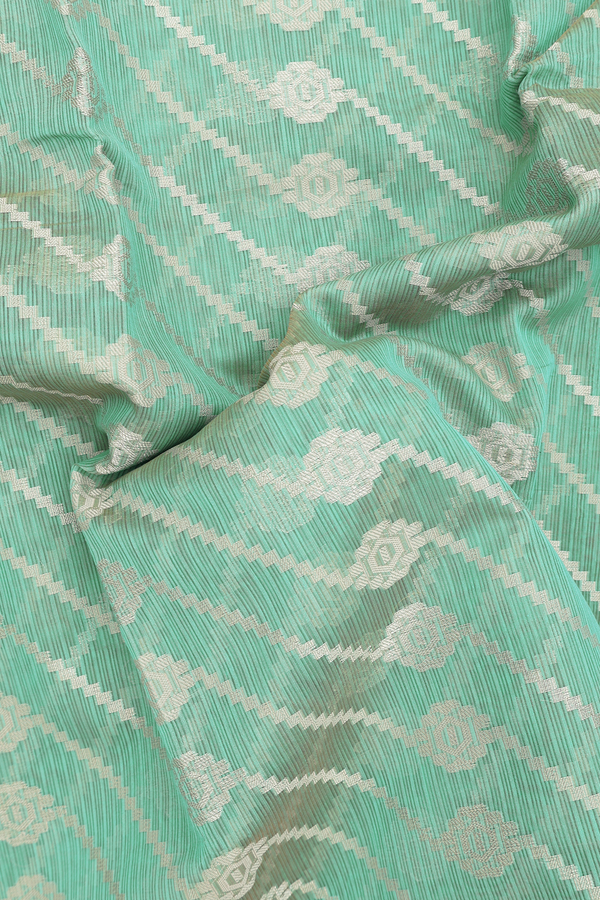 Kota Cotton Saree In Mint Green With Diagonal Design