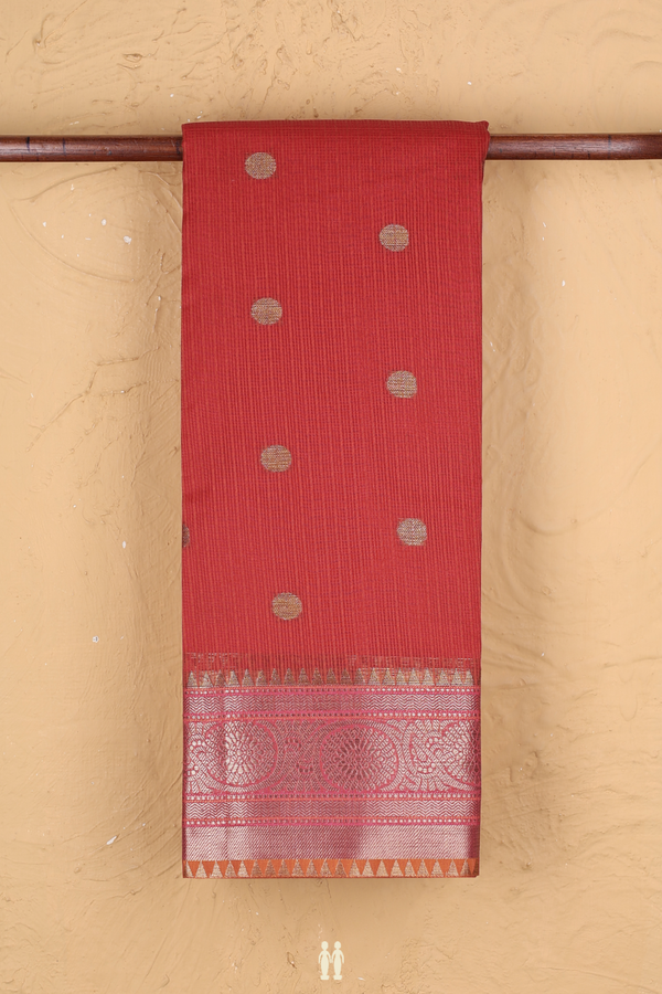 Kota Cotton Saree In Red With Polka Buttas