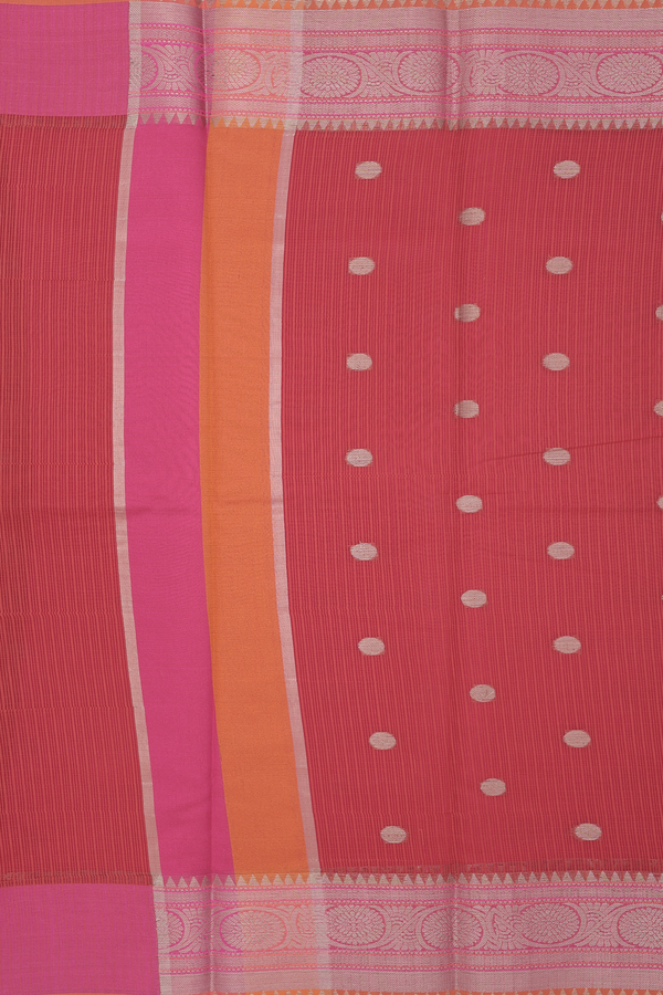 Kota Cotton Saree In Red With Polka Buttas