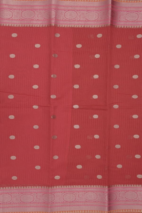 Kota Cotton Saree In Red With Polka Buttas