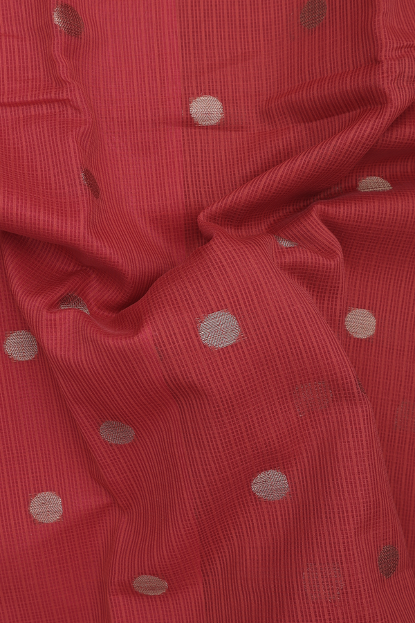 Kota Cotton Saree In Red With Polka Buttas