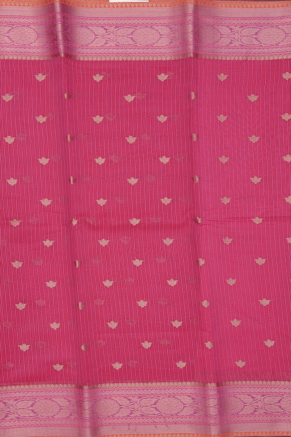 Kota Cotton Saree In Rani Pink With Floral Buttas