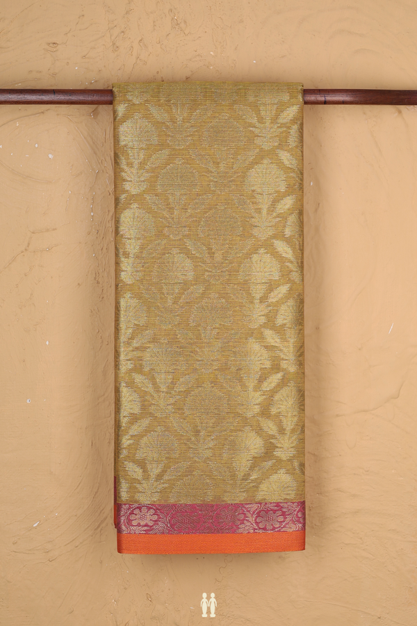 Kota Cotton Saree In Golden Brown With Floral Design