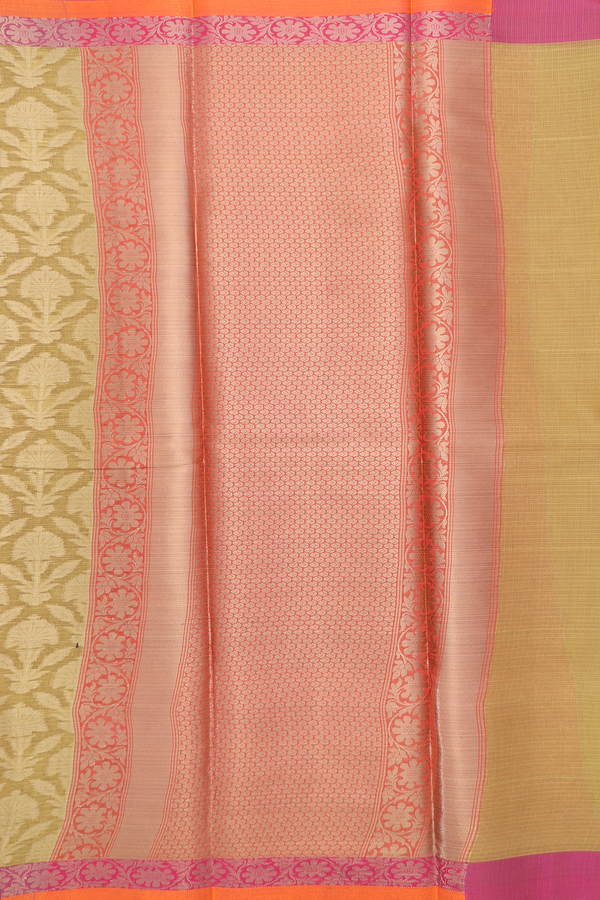 Kota Cotton Saree In Golden Brown With Floral Design