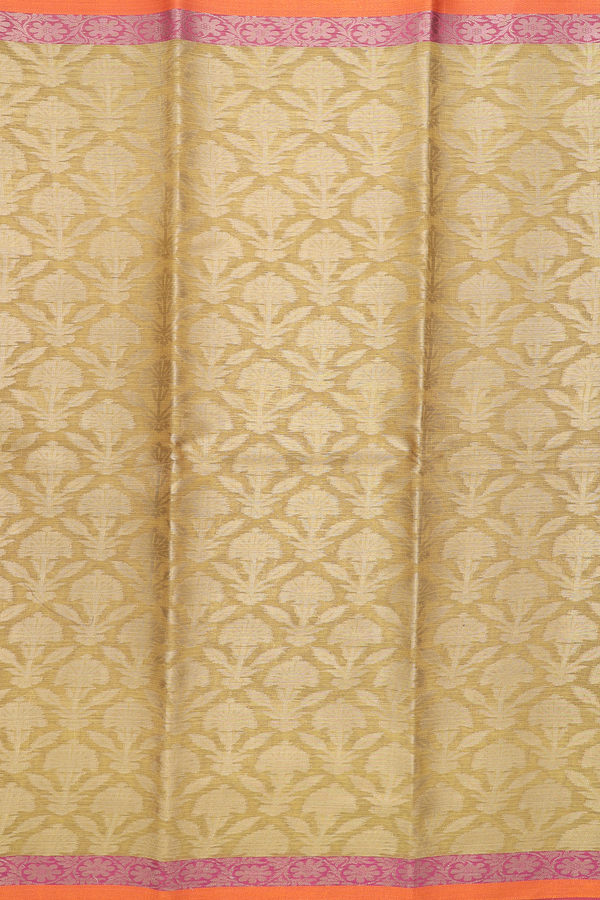 Kota Cotton Saree In Golden Brown With Floral Design