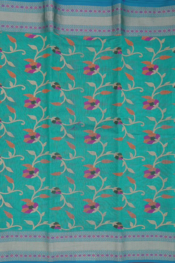 Kota Cotton Saree In Green With Floral Design