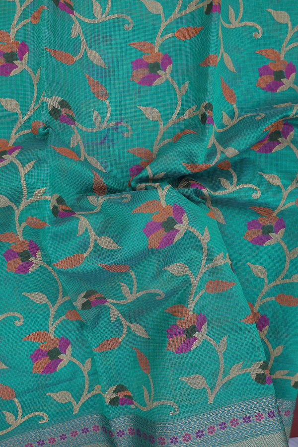 Kota Cotton Saree In Green With Floral Design