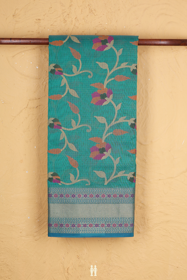 Kota Cotton Saree In Green With Floral Design