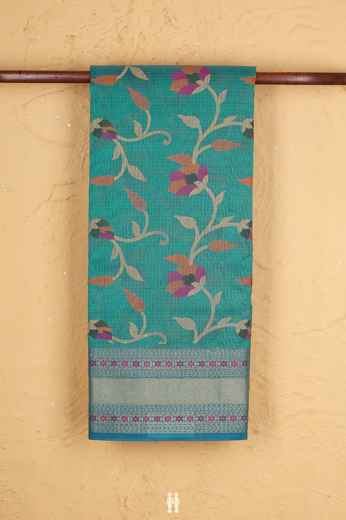 Kota Cotton Saree In Green With Floral Design