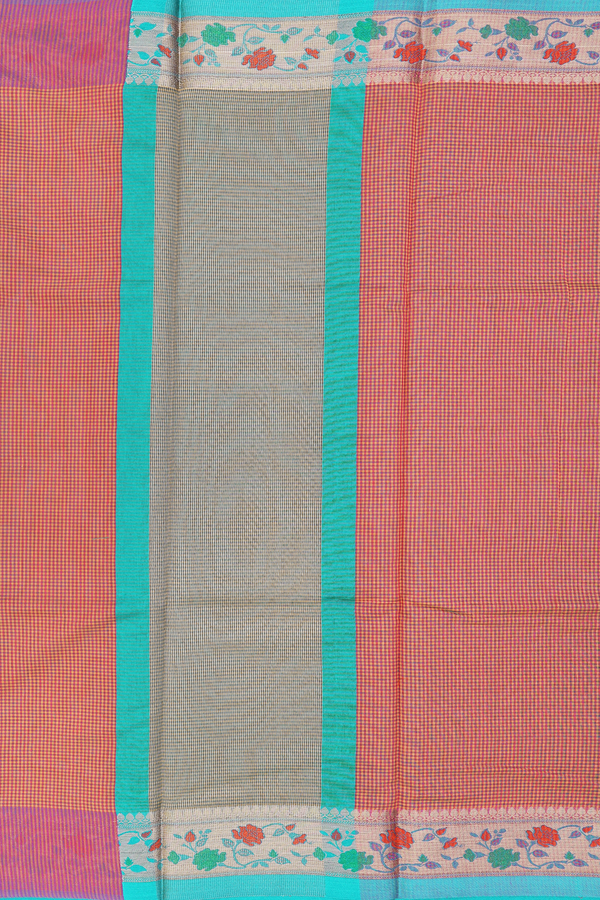Kota Cotton Saree In Coral Pink With Checks Design