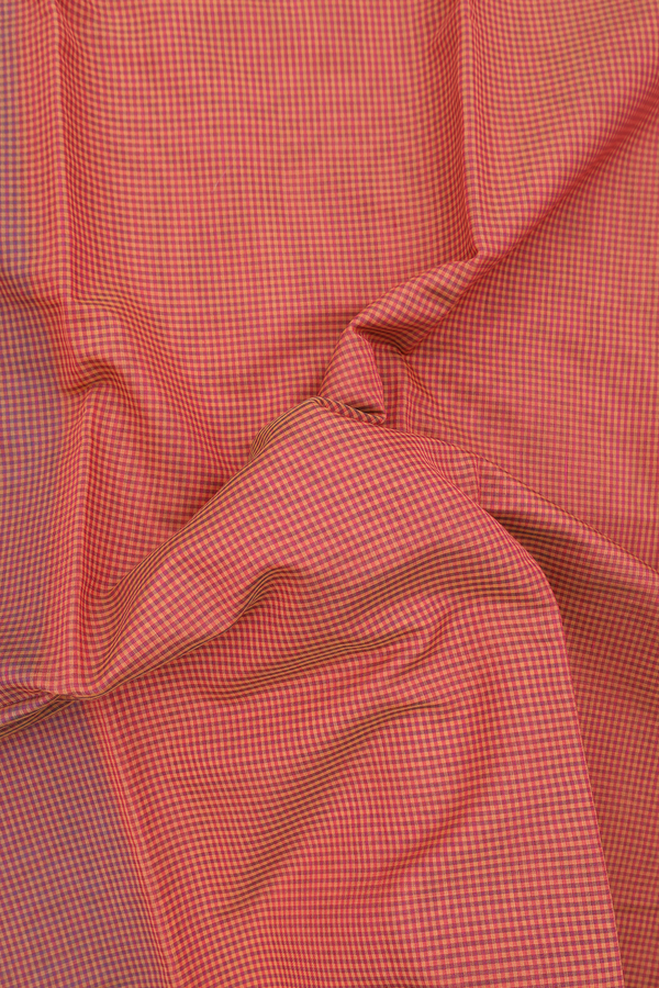Kota Cotton Saree In Coral Pink With Checks Design