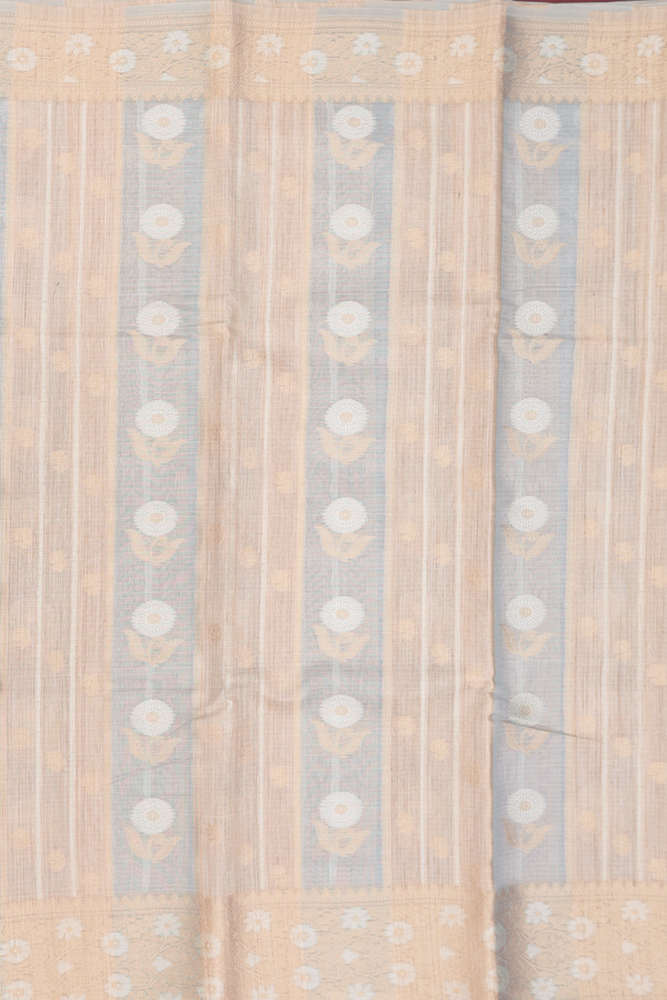 Kota Cotton Saree In Cream And Green With Stripes Design