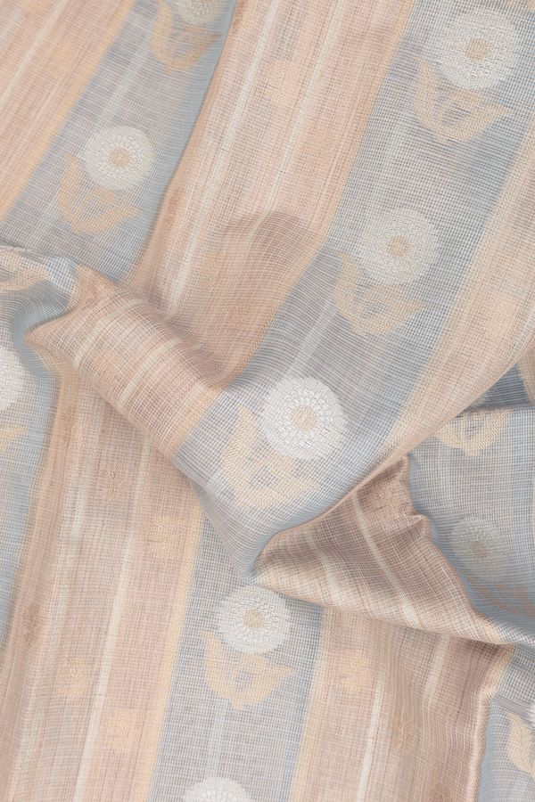 Kota Cotton Saree In Cream And Green With Stripes Design