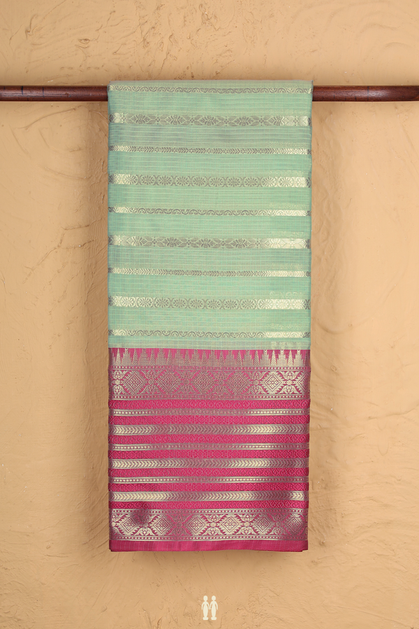 Kota Cotton Saree In Mint Green With Stripes Design