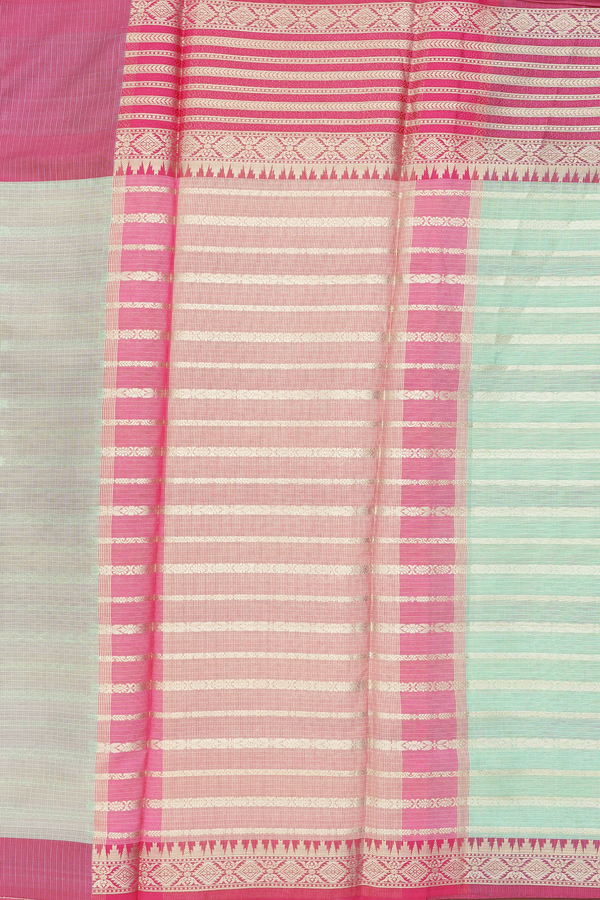 Kota Cotton Saree In Mint Green With Stripes Design