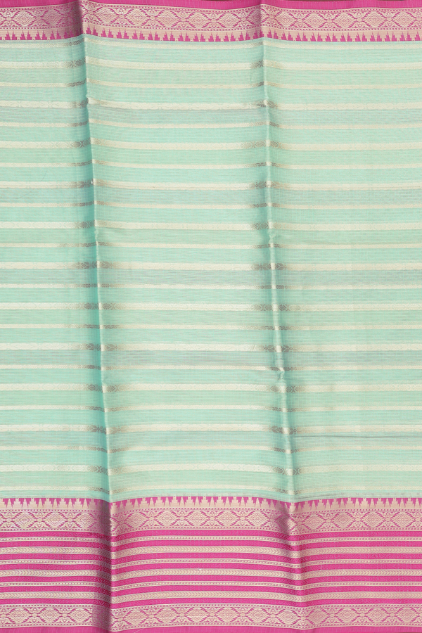 Kota Cotton Saree In Mint Green With Stripes Design