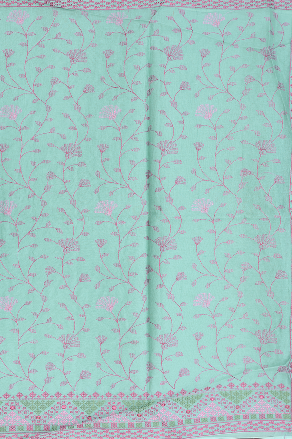 Hyderabad Cotton Saree In Turkish Green With Floral Design