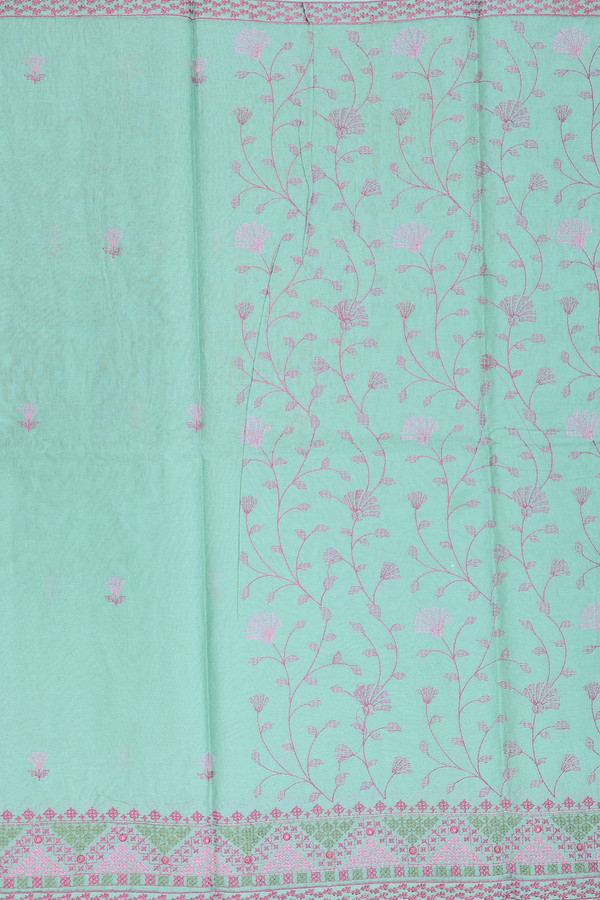 Hyderabad Cotton Saree In Turkish Green With Floral Design