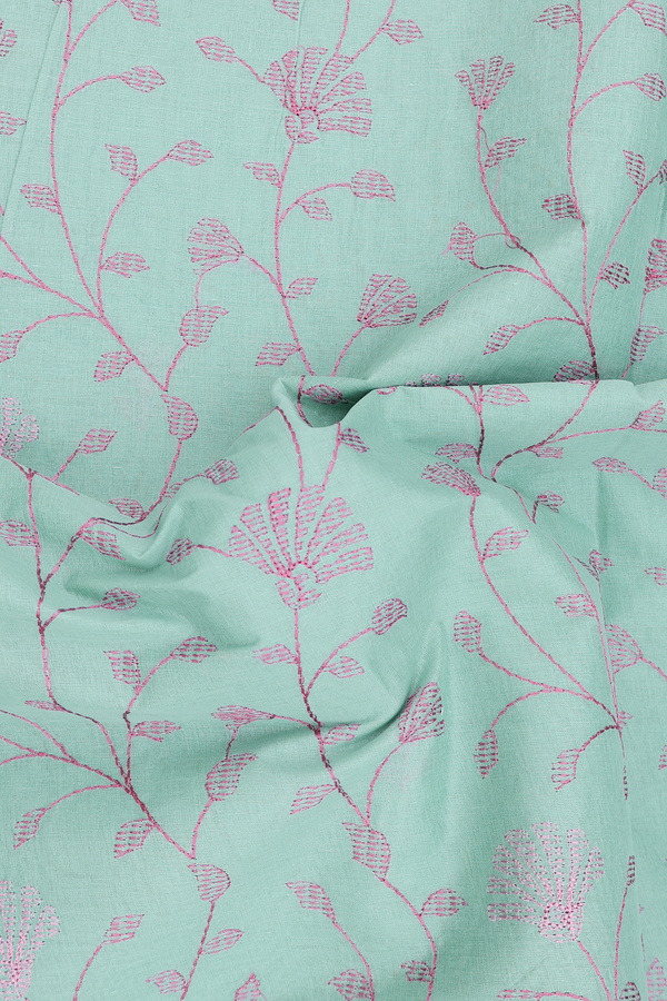 Hyderabad Cotton Saree In Turkish Green With Floral Design