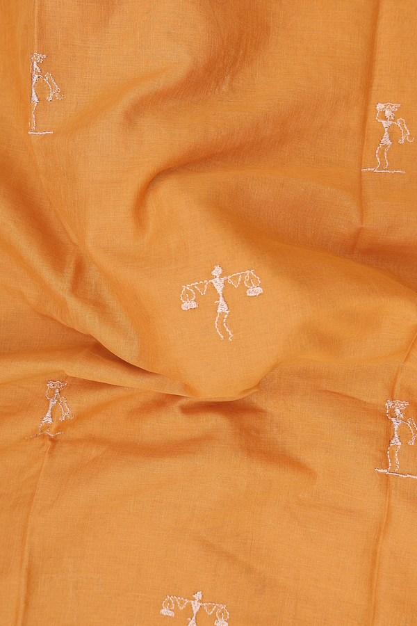 Hyderabad Cotton Saree In Ochre Orange With Warli Design
