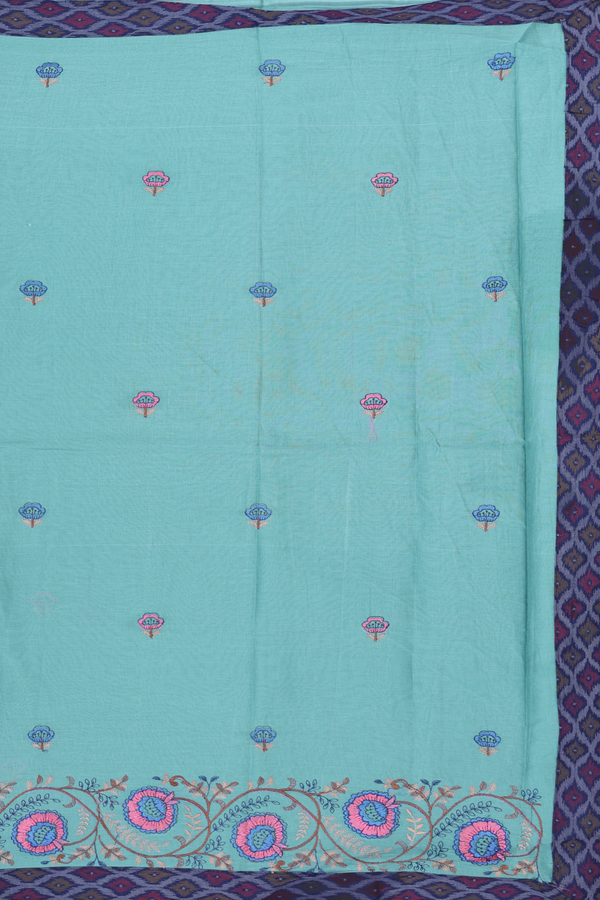 Hyderabad Cotton Saree In Turkish Blue With Floral Buttas