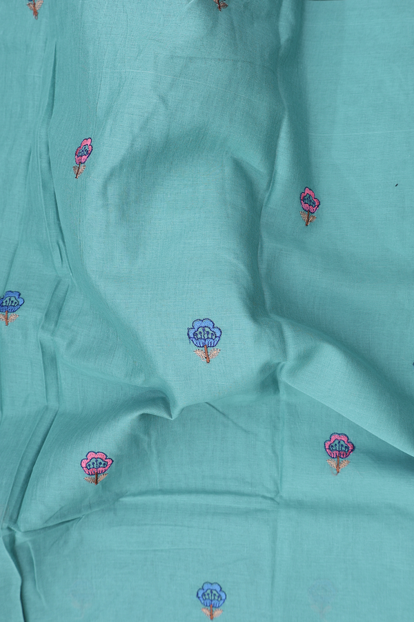 Hyderabad Cotton Saree In Turkish Blue With Floral Buttas