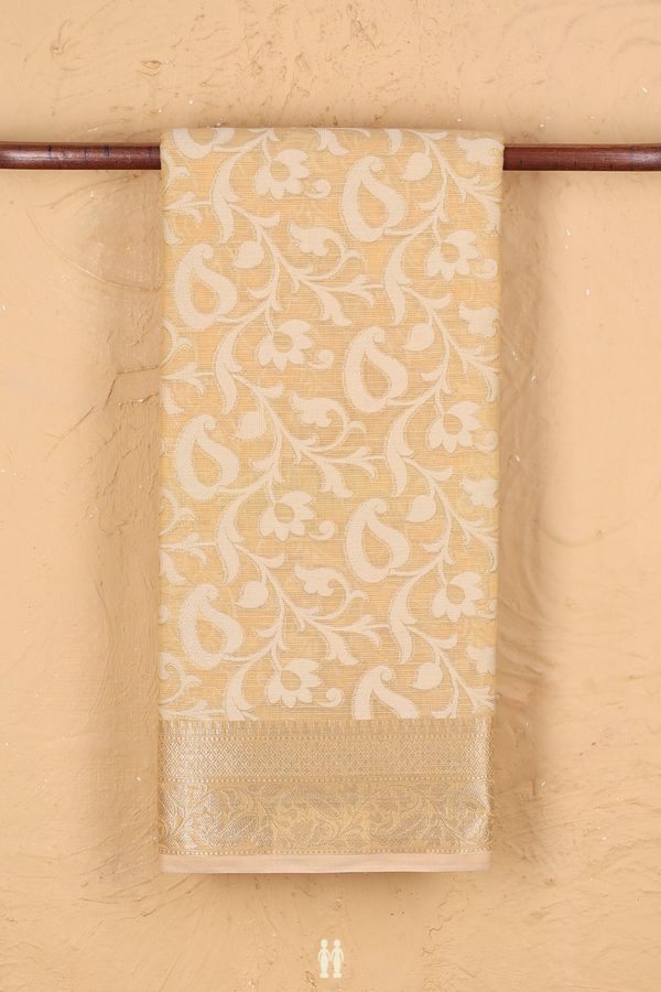 Kota Cotton Saree In Light Yellow With Floral Design