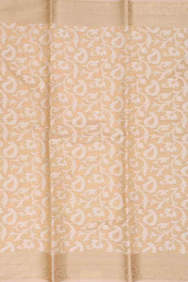 Kota Cotton Saree In Light Yellow With Floral Design