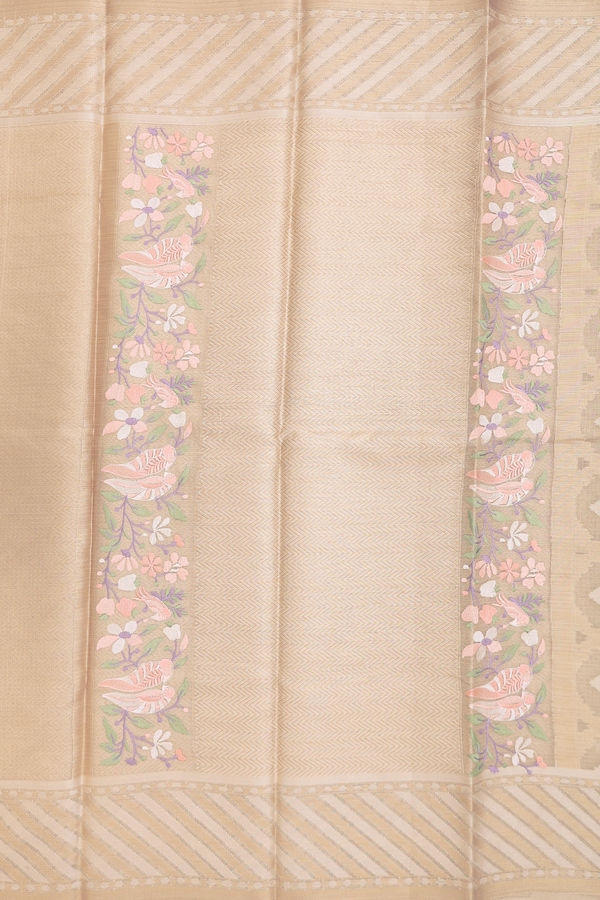 Kota Cotton Saree In Tan Brown With Chevron Design