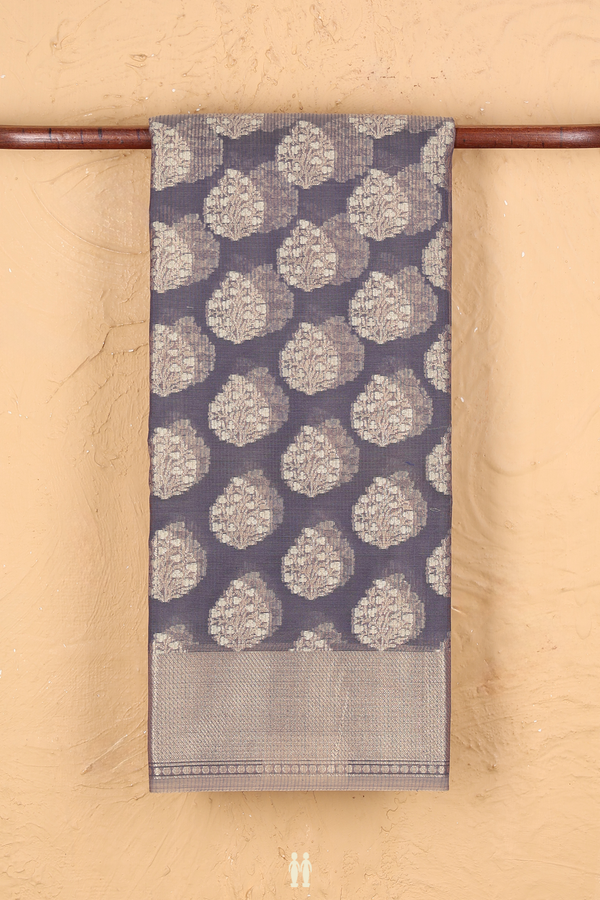 Kota Cotton Saree In Pigeon Blue With Zari Motifs