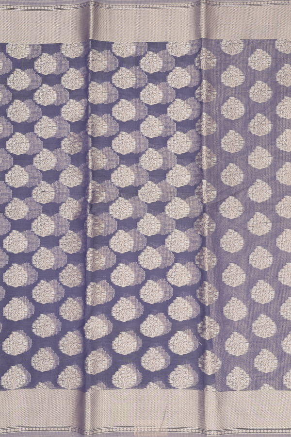 Kota Cotton Saree In Pigeon Blue With Zari Motifs