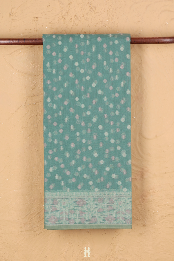 Kota Cotton Saree In Green With Threadwork Buttas