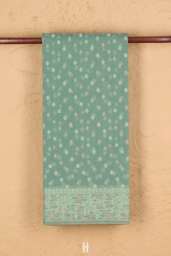 Kota Cotton Saree In Green With Threadwork Buttas