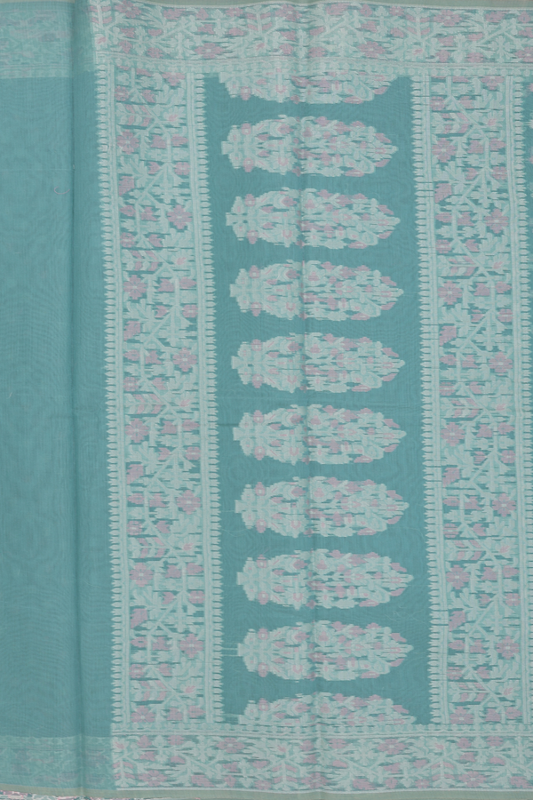 Kota Cotton Saree In Green With Threadwork Buttas