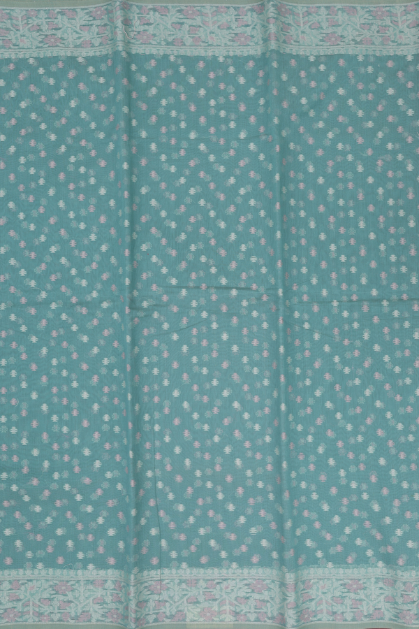 Kota Cotton Saree In Green With Threadwork Buttas