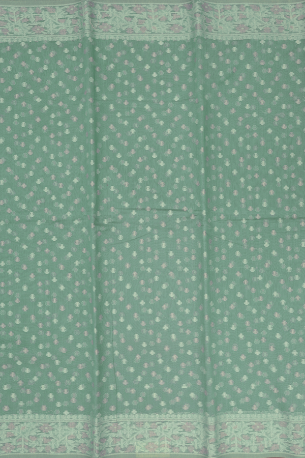 Kota Cotton Saree In Green With Threadwork Buttas