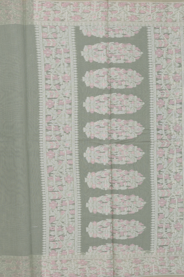 Kota Cotton Saree In Sage Green With Floral Design