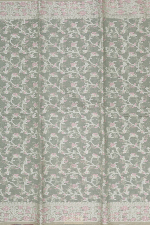 Kota Cotton Saree In Sage Green With Floral Design