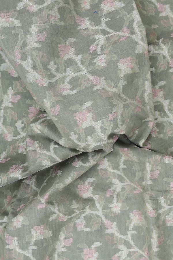 Kota Cotton Saree In Sage Green With Floral Design