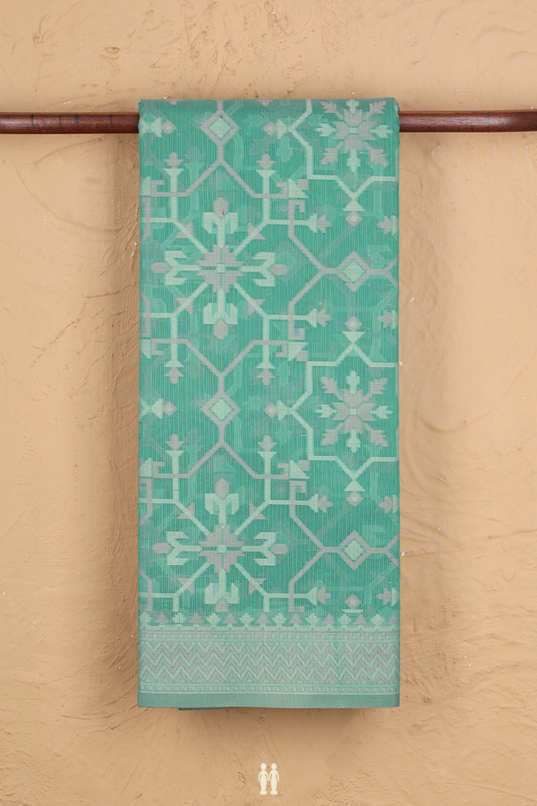 Kota Cotton Saree In Mint Green With Threadwork Design