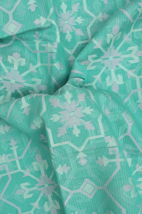 Kota Cotton Saree In Mint Green With Threadwork Design