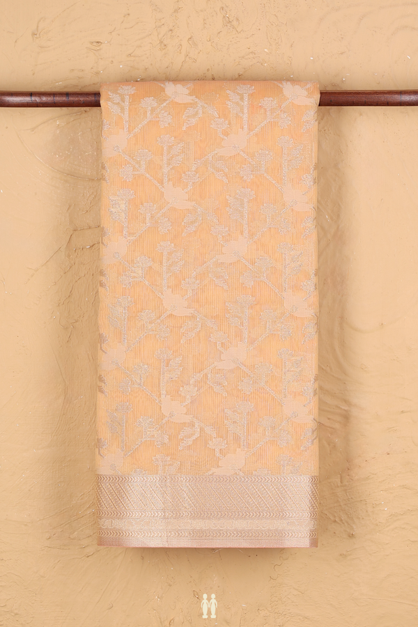 Kota Cotton Saree In Light Orange With Floral Design