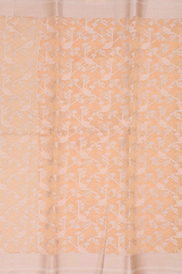 Kota Cotton Saree In Light Orange With Floral Design