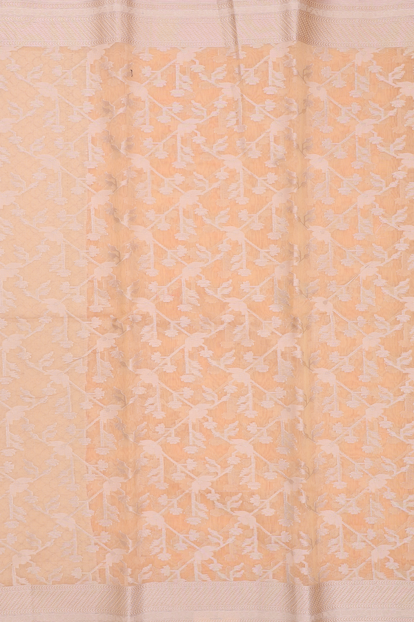 Kota Cotton Saree In Light Orange With Floral Design