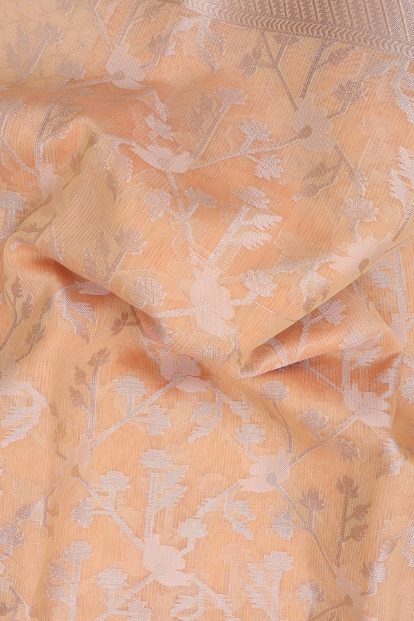 Kota Cotton Saree In Light Orange With Floral Design