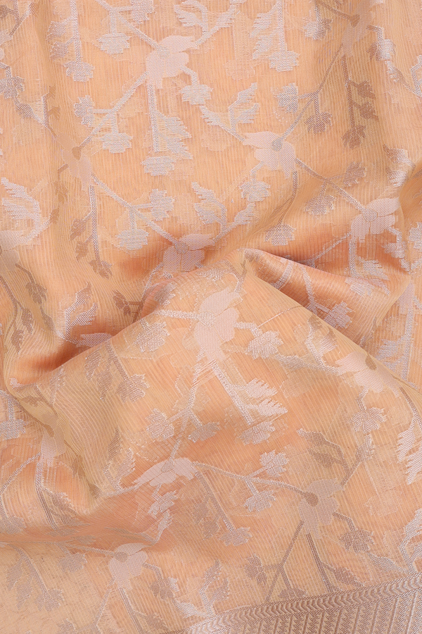 Kota Cotton Saree In Light Orange With Floral Design