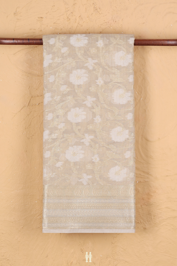 Kota Cotton Saree In Cream Color With Floral Design