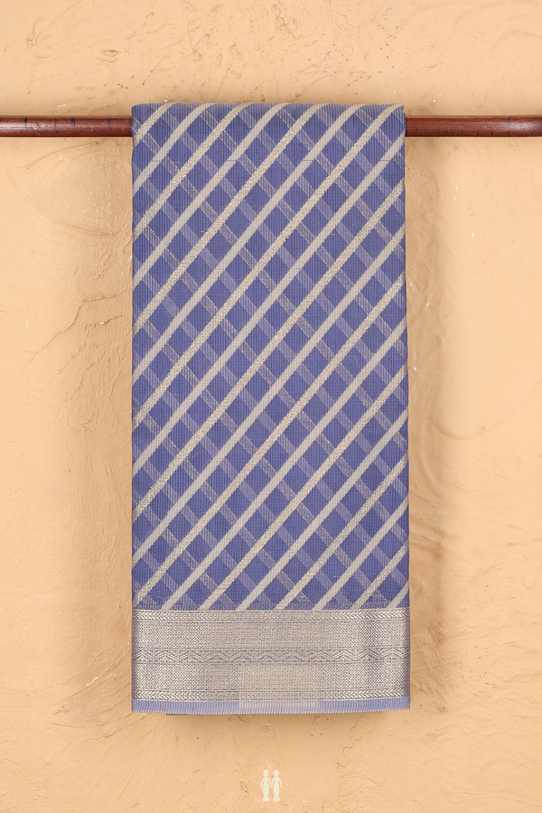 Kota Cotton Saree In Blue With Diagonal Design